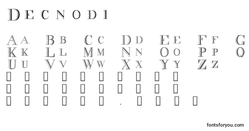 Schriftart Decnodi – Alphabet, Zahlen, spezielle Symbole