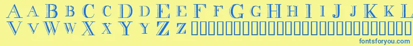 Decnodi-Schriftart – Blaue Schriften auf gelbem Hintergrund