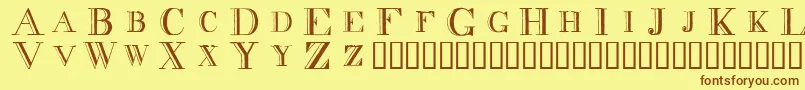 フォントDecnodi – 茶色の文字が黄色の背景にあります。