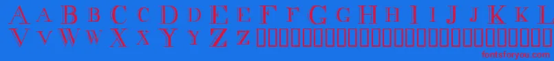 Decnodi-Schriftart – Rote Schriften auf blauem Hintergrund