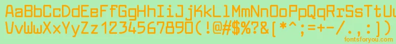 フォントLarabiefontrgBold – オレンジの文字が緑の背景にあります。