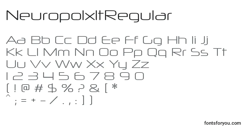 Czcionka NeuropolxltRegular – alfabet, cyfry, specjalne znaki