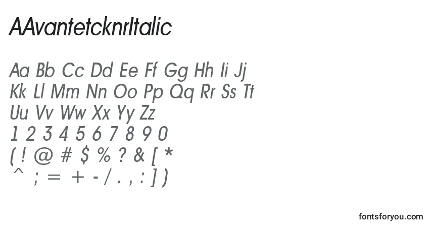 A fonte AAvantetcknrItalic – alfabeto, números, caracteres especiais