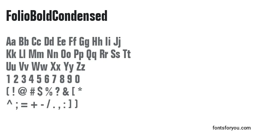 A fonte FolioBoldCondensed – alfabeto, números, caracteres especiais
