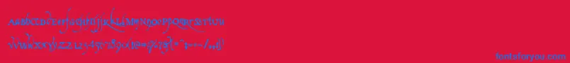 Fonte Americratika – fontes azuis em um fundo vermelho