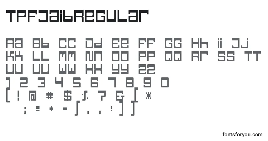 Czcionka TpfJaibRegular – alfabet, cyfry, specjalne znaki