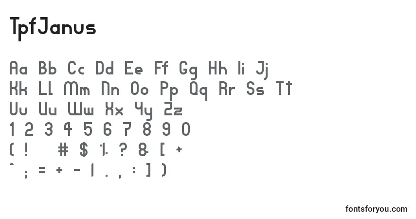 Czcionka TpfJanus – alfabet, cyfry, specjalne znaki