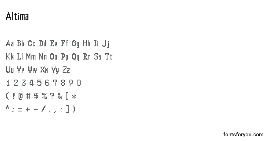 A fonte Altima (77615) – alfabeto, números, caracteres especiais