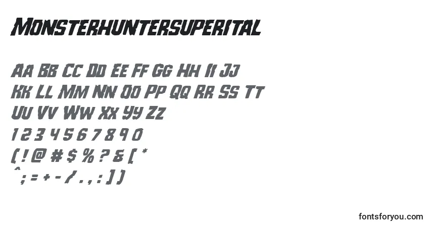 A fonte Monsterhuntersuperital – alfabeto, números, caracteres especiais