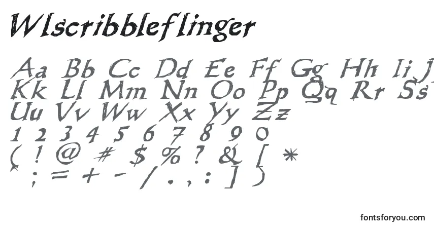 Czcionka Wlscribbleflinger – alfabet, cyfry, specjalne znaki