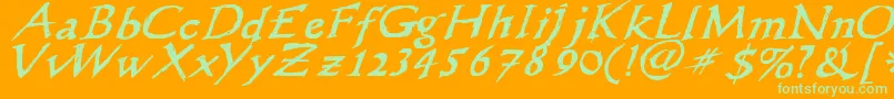 Wlscribbleflinger-Schriftart – Grüne Schriften auf orangefarbenem Hintergrund