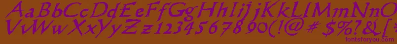 Wlscribbleflinger-Schriftart – Violette Schriften auf braunem Hintergrund