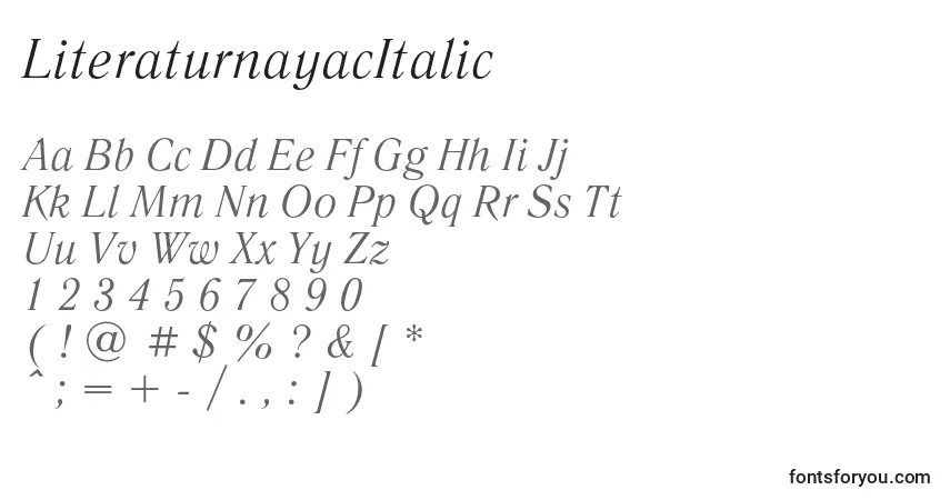 Fuente LiteraturnayacItalic - alfabeto, números, caracteres especiales