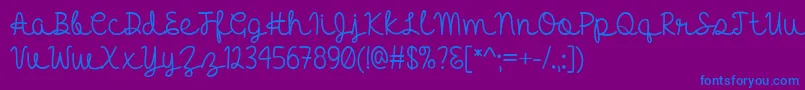 フォントHelloHeartache – 紫色の背景に青い文字