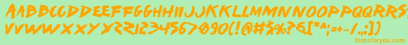 フォントIwantv2b – オレンジの文字が緑の背景にあります。