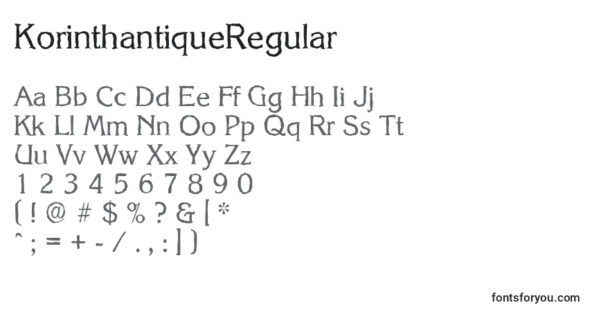 Schriftart KorinthantiqueRegular – Alphabet, Zahlen, spezielle Symbole