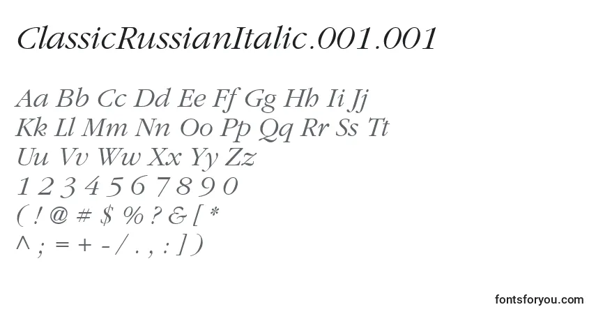 Шрифт ClassicRussianItalic.001.001 – алфавит, цифры, специальные символы