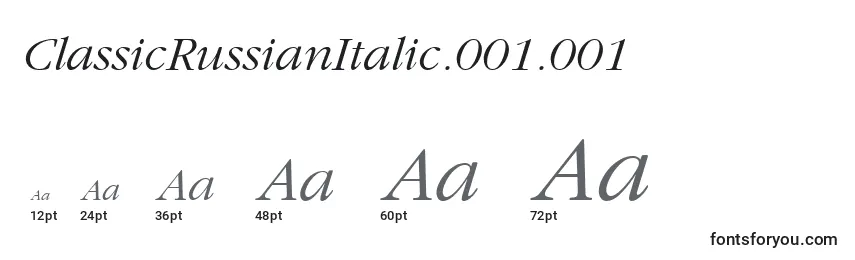 Размеры шрифта ClassicRussianItalic.001.001