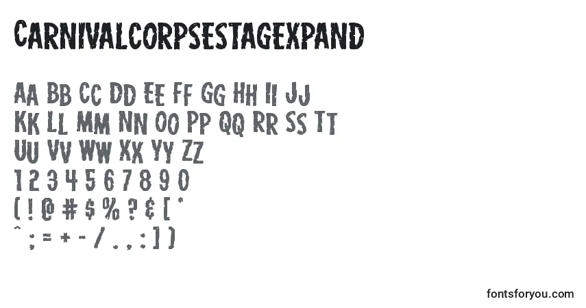 Шрифт Carnivalcorpsestagexpand – алфавит, цифры, специальные символы