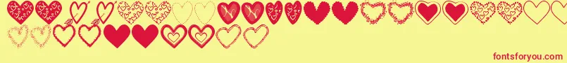 HeartsShapesTfb Font – Red Fonts on Yellow Background