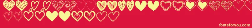 フォントHeartsShapesTfb – 黄色の文字、赤い背景