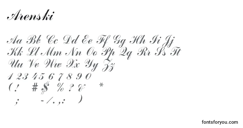 Schriftart Arenski – Alphabet, Zahlen, spezielle Symbole