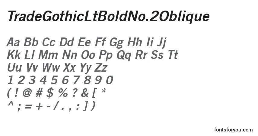 A fonte TradeGothicLtBoldNo.2Oblique – alfabeto, números, caracteres especiais