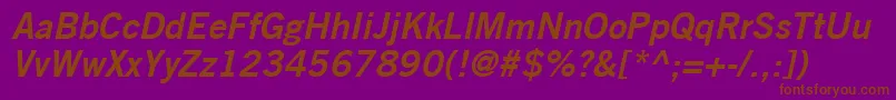 フォントTradeGothicLtBoldNo.2Oblique – 紫色の背景に茶色のフォント