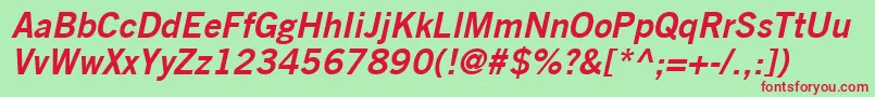 TradeGothicLtBoldNo.2Oblique Font – Red Fonts on Green Background