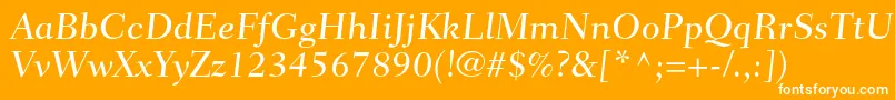 FairfieldltstdCaptionmed-Schriftart – Weiße Schriften auf orangefarbenem Hintergrund