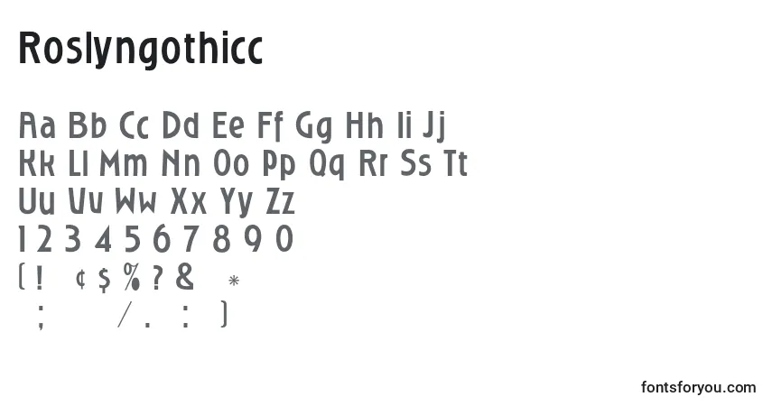 Schriftart Roslyngothicc – Alphabet, Zahlen, spezielle Symbole