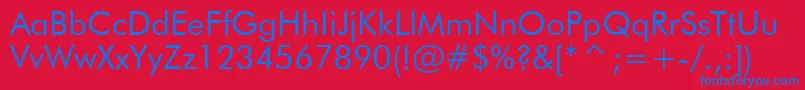 FuturaBookBt-Schriftart – Blaue Schriften auf rotem Hintergrund