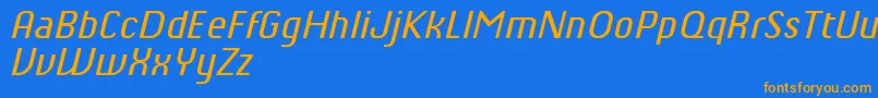ChiqReducedItalic-Schriftart – Orangefarbene Schriften auf blauem Hintergrund