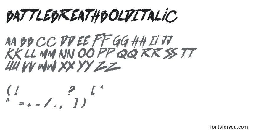 Schriftart BattleBreathBoldItalic – Alphabet, Zahlen, spezielle Symbole