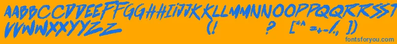 BattleBreathBoldItalic-Schriftart – Blaue Schriften auf orangefarbenem Hintergrund