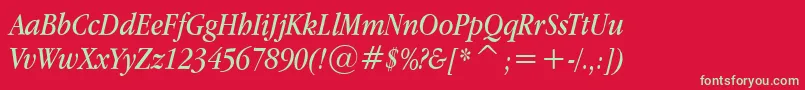 Fonte Applegaramond Italic – fontes verdes em um fundo vermelho