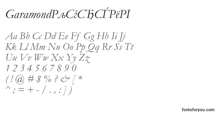 Шрифт GaramondРљСѓСЂСЃРёРІ – алфавит, цифры, специальные символы
