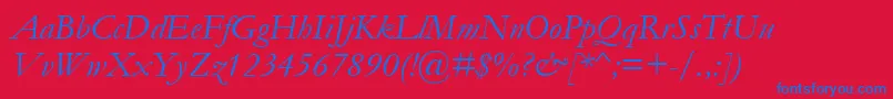 GaramondРљСѓСЂСЃРёРІ-Schriftart – Blaue Schriften auf rotem Hintergrund