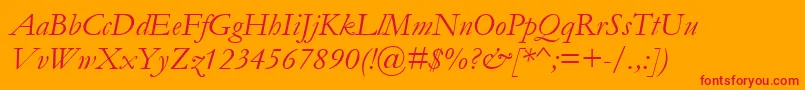 GaramondРљСѓСЂСЃРёРІ-Schriftart – Rote Schriften auf orangefarbenem Hintergrund