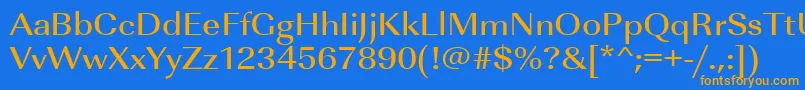 Urwimperialtmedextwid-Schriftart – Orangefarbene Schriften auf blauem Hintergrund