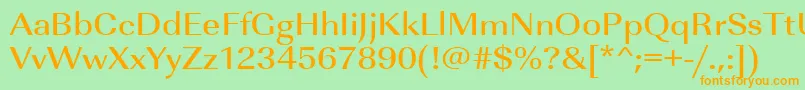 フォントUrwimperialtmedextwid – オレンジの文字が緑の背景にあります。