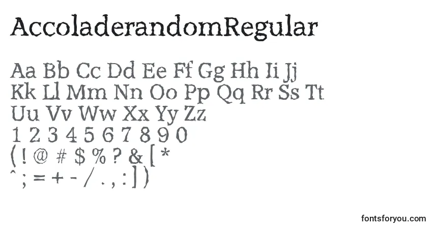 Czcionka AccoladerandomRegular – alfabet, cyfry, specjalne znaki