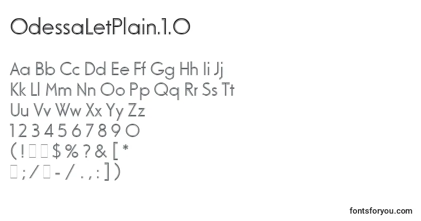 A fonte OdessaLetPlain.1.0 – alfabeto, números, caracteres especiais