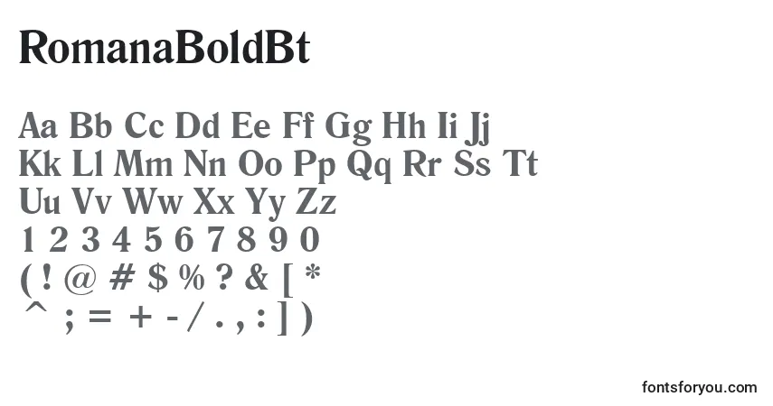 Schriftart RomanaBoldBt – Alphabet, Zahlen, spezielle Symbole