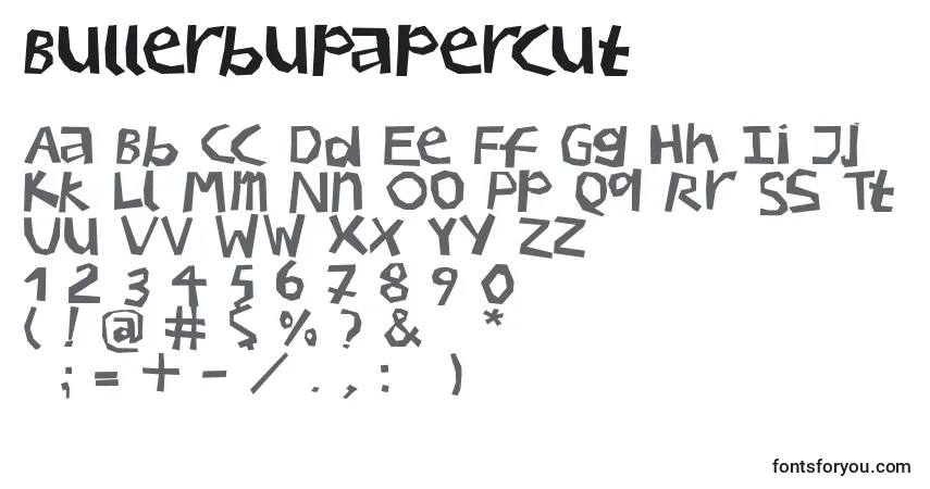 Bullerbupapercut-fontti – aakkoset, numerot, erikoismerkit