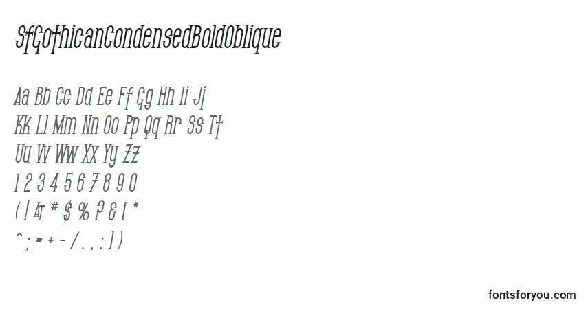 SfGothicanCondensedBoldOblique-fontti – aakkoset, numerot, erikoismerkit