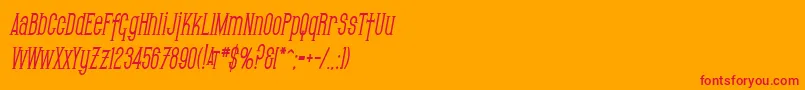 SfGothicanCondensedBoldOblique-Schriftart – Rote Schriften auf orangefarbenem Hintergrund