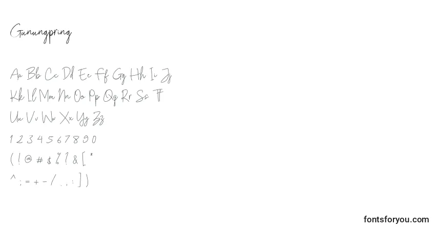 Schriftart Gunungpring – Alphabet, Zahlen, spezielle Symbole
