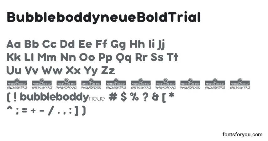 Czcionka BubbleboddyneueBoldTrial – alfabet, cyfry, specjalne znaki