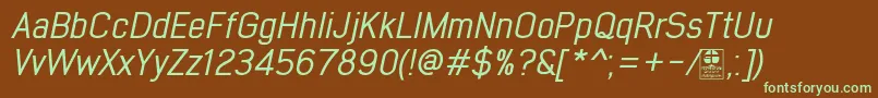 フォントEarlyTimesItalicDemo – 緑色の文字が茶色の背景にあります。